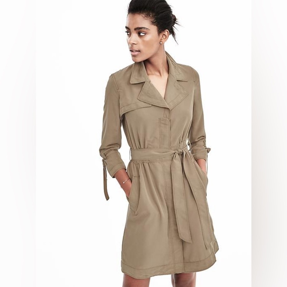 Banana Republic Trench Dress Long Sleeve Belt Art Military Tan Beige Size 6